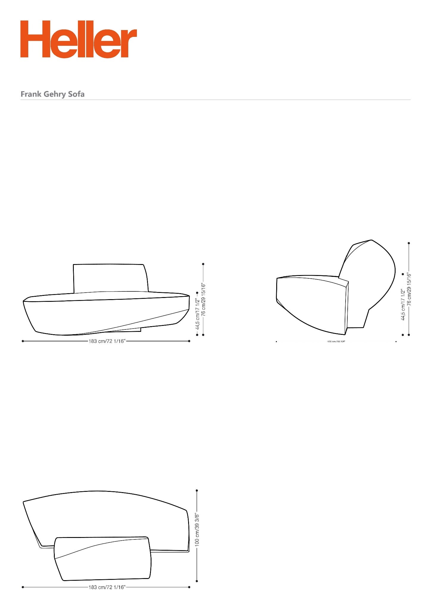 Gehry Sofa, Dimensions