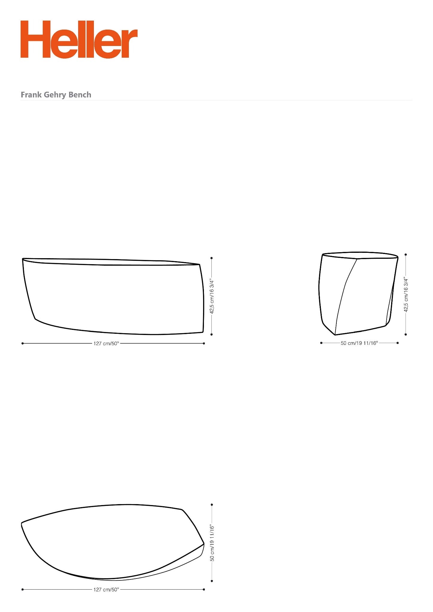 Gehry Bench, Dimensions